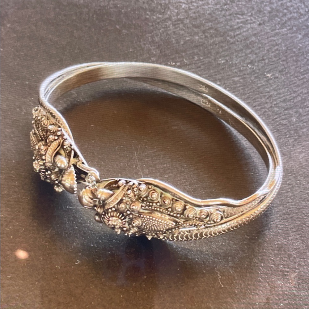 Antique 925 Silver Double Dragon & Double Overlap Bracelet, Snake Texture